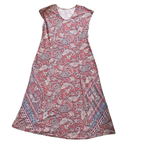 J. Jill Dresses & Skirts - NWOT J. Jill Pure Jill Pink Border Print Maxi Dress Size M | Boho Cotton V-Neck